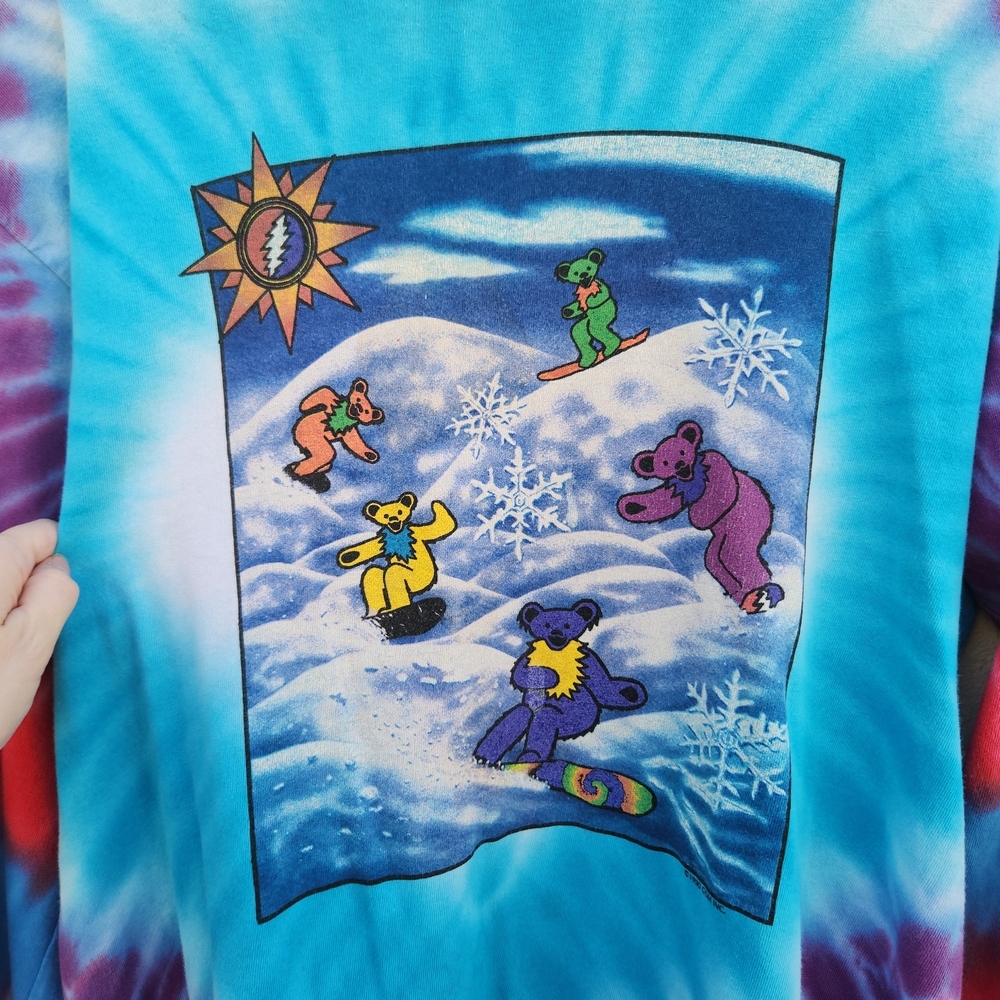 Vintage 1990 Grateful Dead Tie Dye Snowboard Bear Long Sleeve Tee - Picture 9 of 12